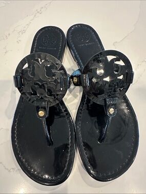 Tory Burch Miller Sandals Patent Black Size 11